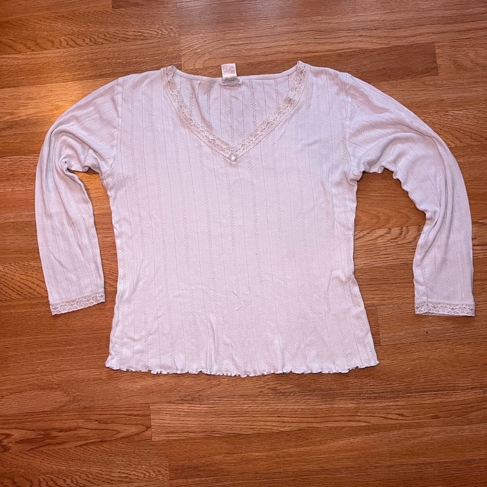 Cream Lace Trim Women's Top